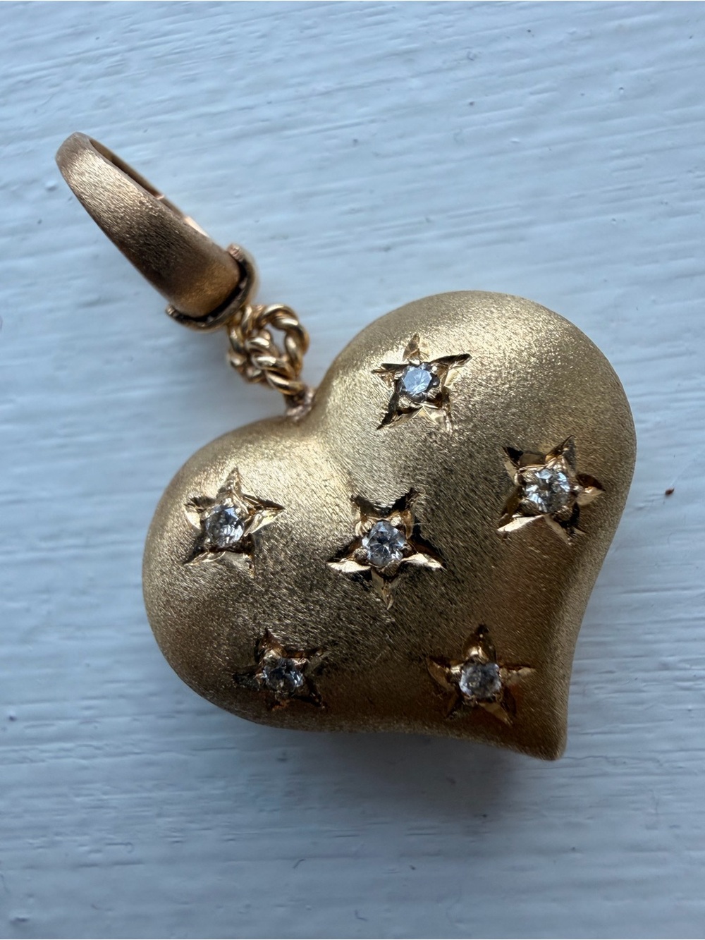 Marie Lichtenberg Gold Heart Pendant Charm with Star-Set Diamonds - Picture 9 of 11